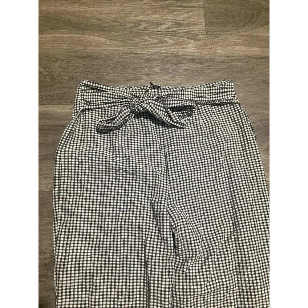 Free People Pants Womens Size 6 Black White Plaid Tie Waist High Waisted Gingham